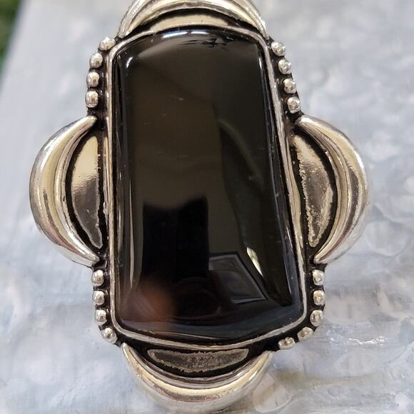 Black Stone Statement Ring, Sterling Silver Ring, 1.27 Inch Stone, Size 7.25 - Picture 5 of 9